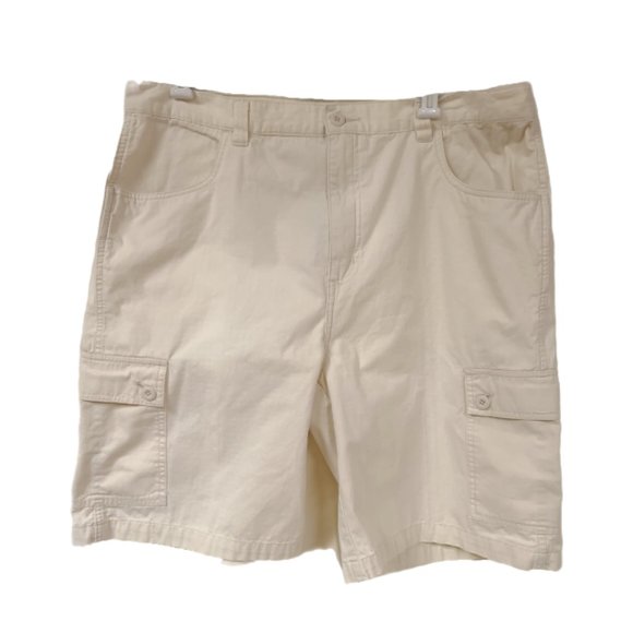 Utility Mens 40 Ivory Cream Flat Front Knee Length Cargo Shorts 11" Inseam Work - Picture 1 of 7